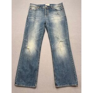 Aeropostale Jeans Men's 36x32 Blue Wash Driggs Slim Bootcut Button Fly Whiskered